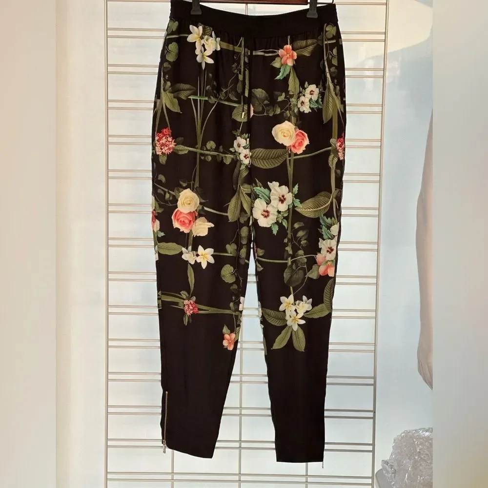 TED BAKER Floral Pant  size 2 Black side pockets back zipper pocket - Picture 3 of 9